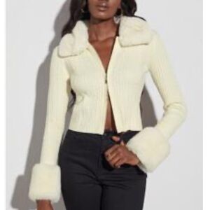 Elegant Cream Jacket with Faux Fur Trim